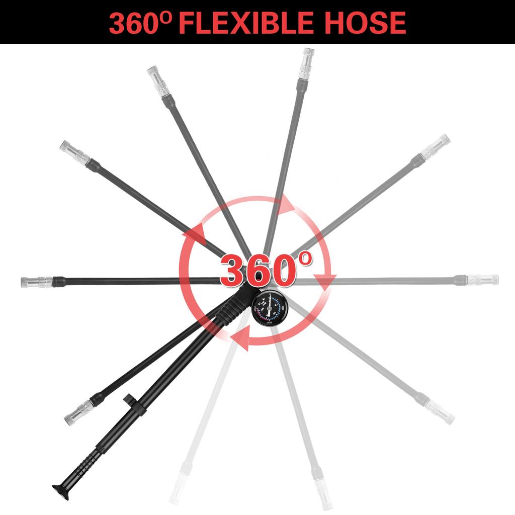 Shock Pump High Pressure 300 PSI Air Pump Presta Schrader Valve Mountain Road Bike Pump with Gauge