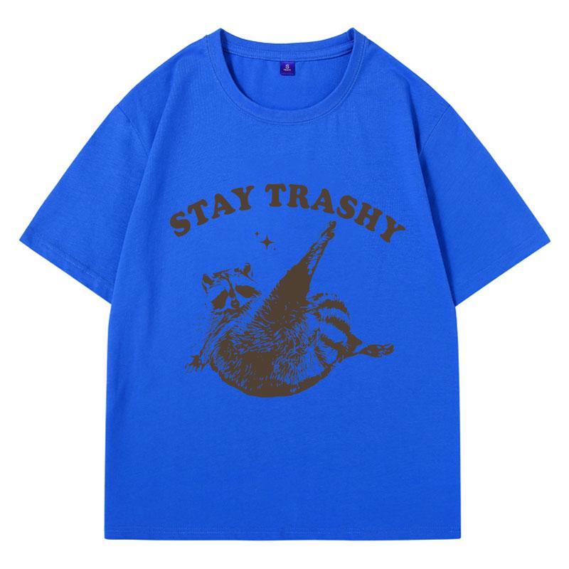 Vintage 9Os Funny Racoon T Shirt Y2k Clothes Boho Aesthetic Cute Stay Trashy T-shirt Funny Meme Oversized Cotton Short Sleeve