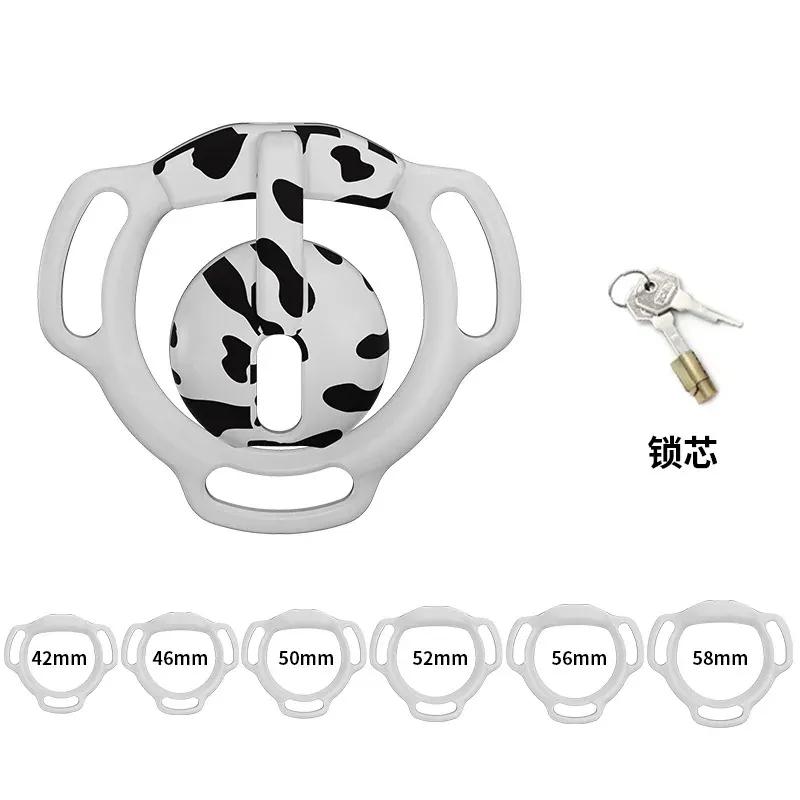 Small Flat Chastity Cage Small Flat Chastity Cage Positive Negative Cute Cock Cage Penis Bondage for Men with 6 ABS Penis Rings