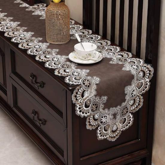Lace Table Runner, Vintage Lace Dining Table Runner, Non Slip Coffee Table Runners, Waterproof Oil-Proof Table Runner with Exquisite Lace for Dining