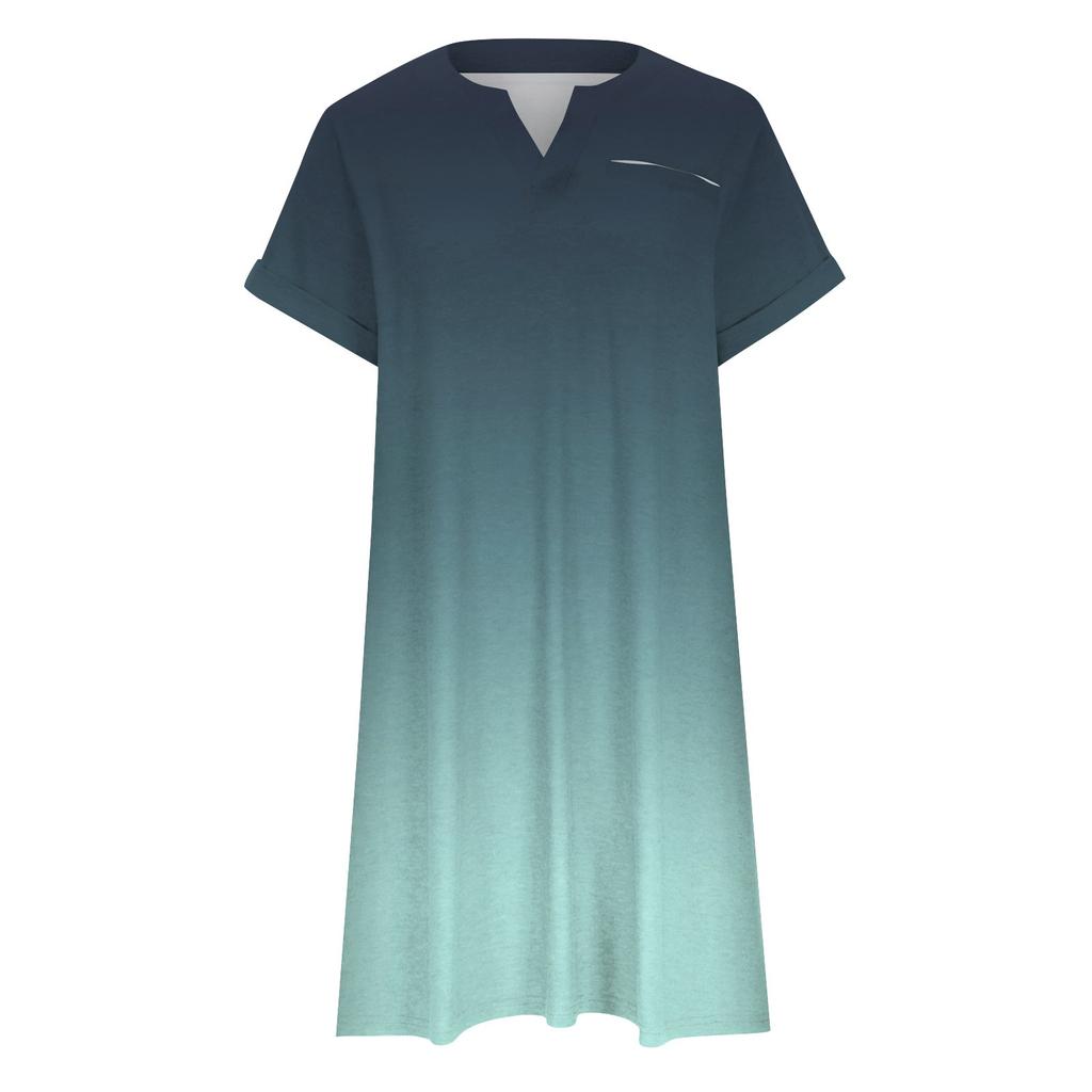 Женские платья больших размеров с V-образным вырезом и коротким рукавом, летнее повседневное платье-туника с карманом