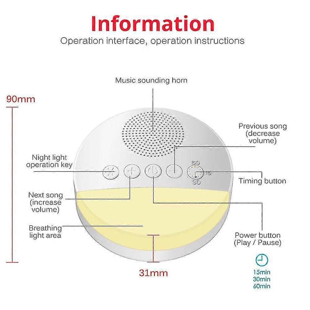 Baby Children Adult Portable Sleep Sound White Noise Machine With Night Light To Help Sleep Natural Soothing Sound Function Sleep Timer Sound Therapy