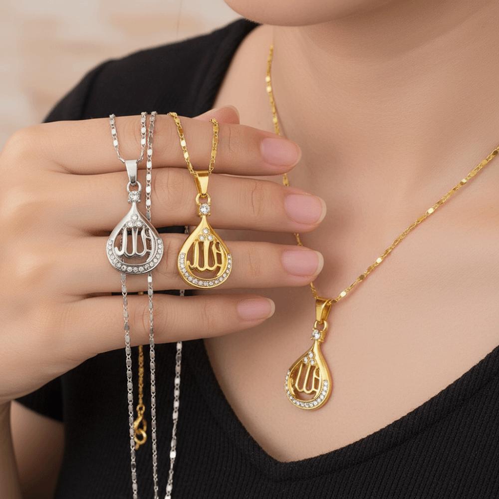 Stainless Steel Chain Islamic Necklace Drop Shape Pendant Quran Necklace Devotional