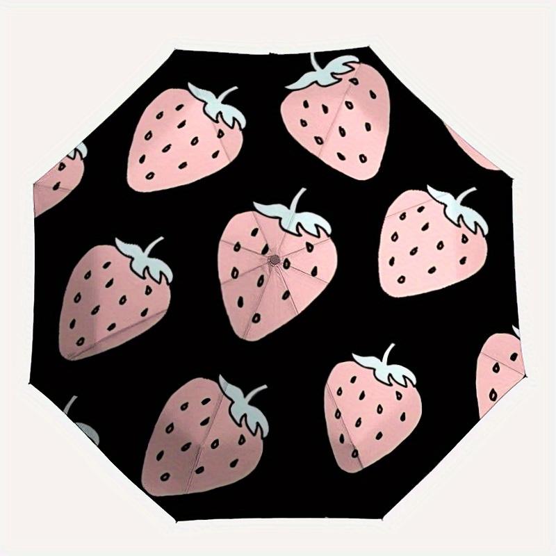 1pc Strawberry Pattern Automatic Open/close Folding Compact Umbrella, 8-Rib Sturdy Canopy, Lightweight Portable, Everyday Use, Gift, Outdoor Umbrella,
