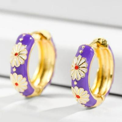 Винтажные серьги-кольца с эмалевым цветочным узором с золотым покрытием для женщин, изысканные праздничные ювелирные аксессуары, идеальные изделия ручной работы, подарки