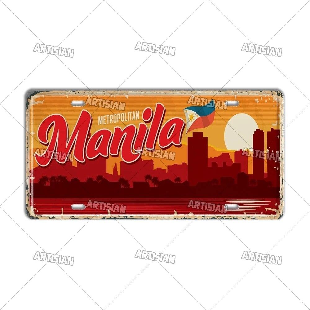 Artisian PHILIPPINES Malaysian License Plate City Metal Sign Landmark Decorative Vehicle Plate Wall Decor Garage Bar Pub Club