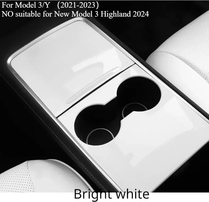 Central Control Panel with Push Handle for Tesla Model 3 Y Center Console Cup ABS Cover Stickers Interior Accessories 2021-2023