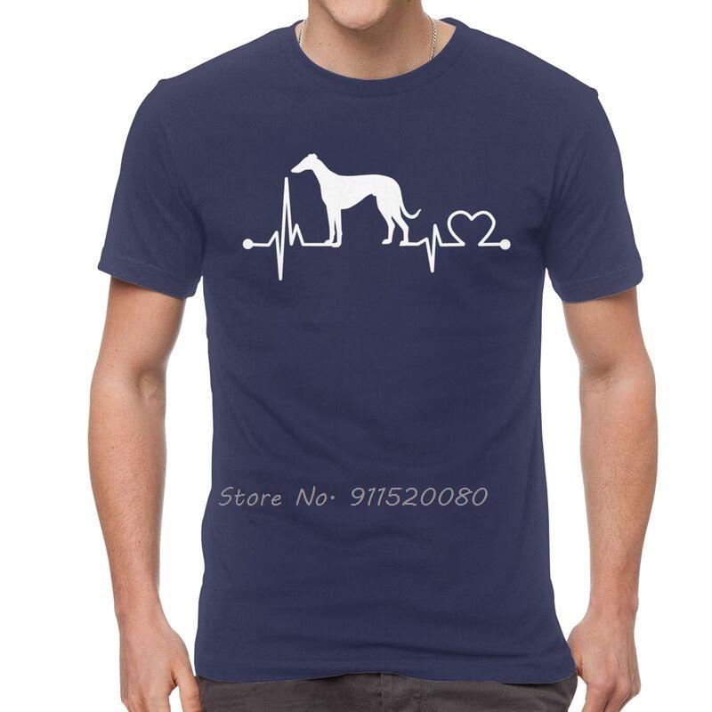 Greyhound Heartbeat T Shirts Men Cotton Tshirt Funny Love Dog Pet Tee Tops Streetwear Harajuku Tshirt Gift