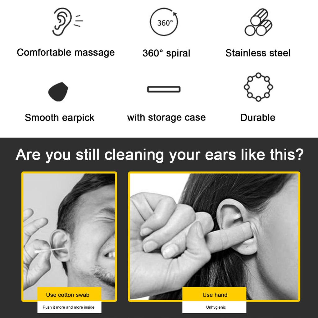 7pcsCelsiusset Ear Wax Removal Tool Stainless Steel Earpick Dual-end Wax Remover Curette Ear Pick Cleaner Spoon with Storage Case