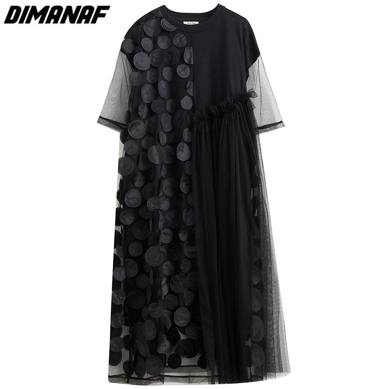 Dimanaf Dress Women 2025 New Plus Size Summer Style Mesh Short Sleeve Chiffon Oversize Solid Loose Basic Dresses Yellow A