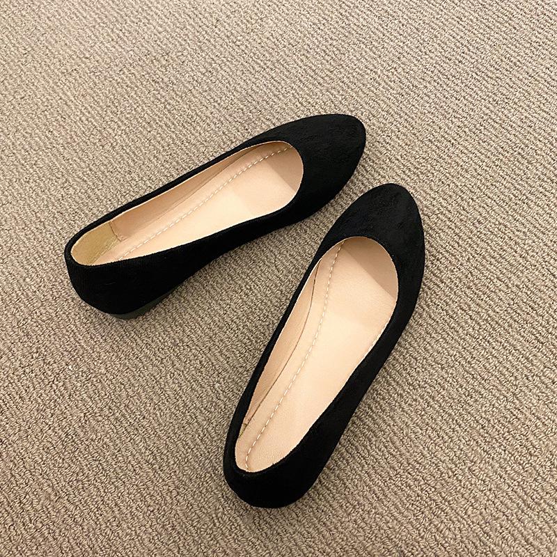 Замшевые туфли-лодочки женские на плоской подошве однотонные с острым носком на низком каблуке ленивые универсальные для беременных женщин женская обувь старые пекинские тканевые туфли женские большого размера