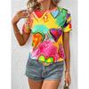 Colorful Love Heart Pattern T Shirt For Women Harajuku 3D Printed Tees Summer Oversized Tops Round Neck T-Shirts Short Sleeves