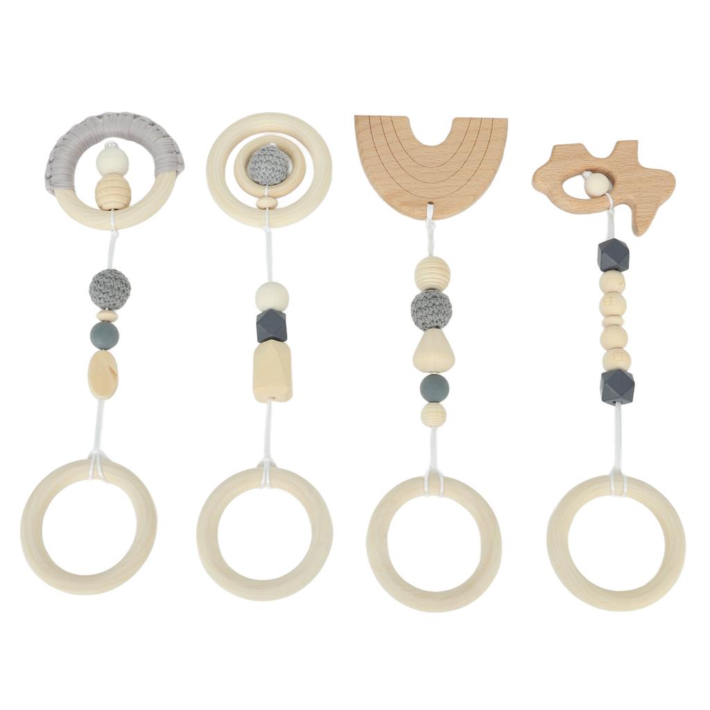4pcs Stroller Pendant Toys Baby Play Gym Wooden Hanging Toys for Toddlers Infants Grey