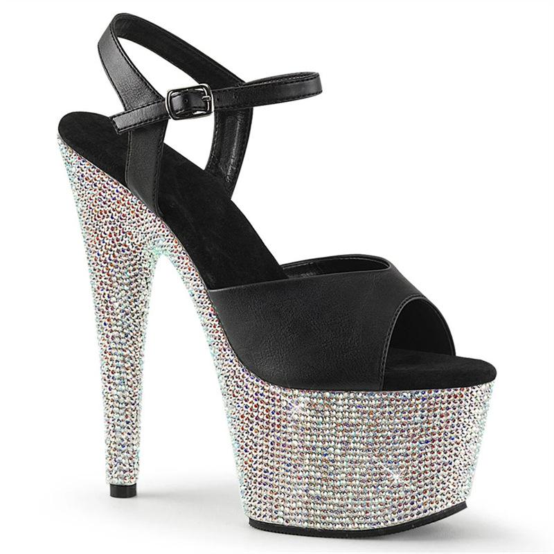 2025 новые односложные босоножки со стразами, летние водонепроницаемые, модные прозрачные черные босоножки на очень высоком каблуке