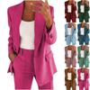 Women's Casual Long Sleeve Solid Color Lapel Cardigan Suit Jacket Pants Suit