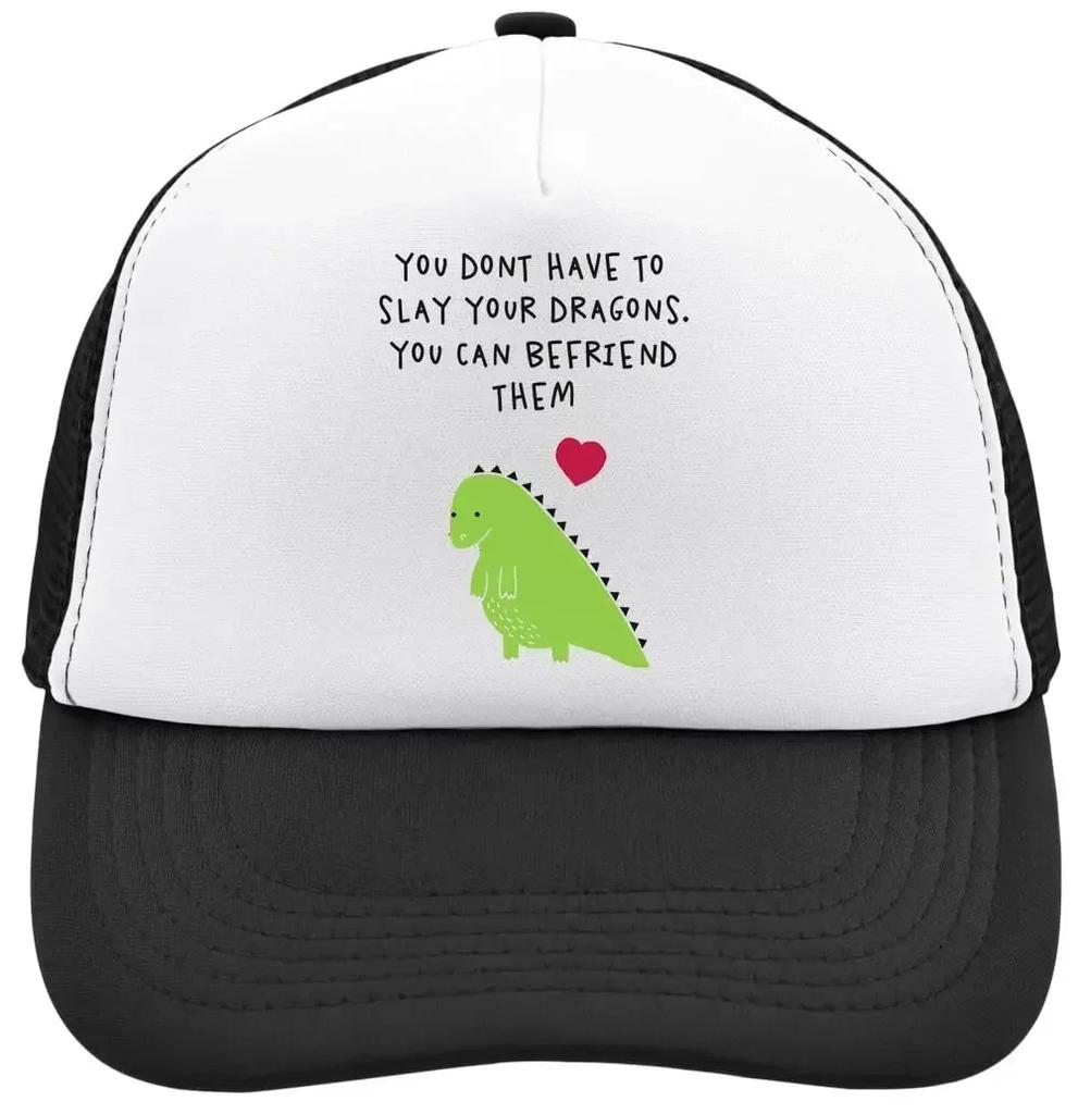 You Dont Have to Slay Your Dragons You Can Befriend Them Mesh Back Trucker Cap Adjustable Snapback Hat Casu White Black osz