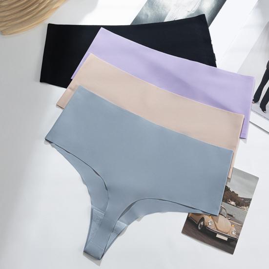 Женские бесшовные стринги с высокой талией, корректирующие, однотонные, дышащие, трусики-шортики для живота, эластичные, женские, из ледяного шелка, слипы