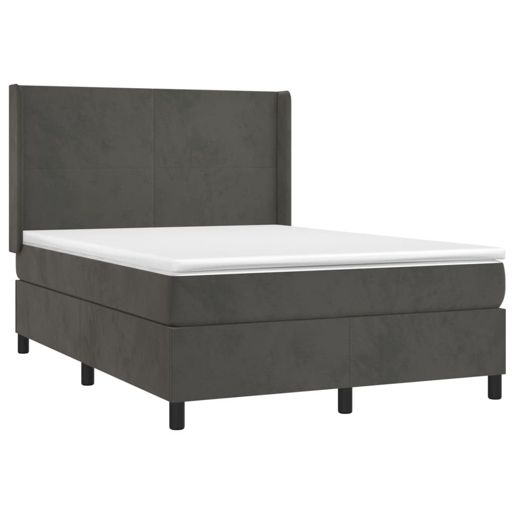 Box Spring Bed with Mattress & LED Dark Gray 140 x 190 cm Velvet