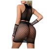 Women's Fishnet Sexy Hollow Out Lingerie Set 2 Piece Crop Top And Skirt Erotic Lingeries For Women