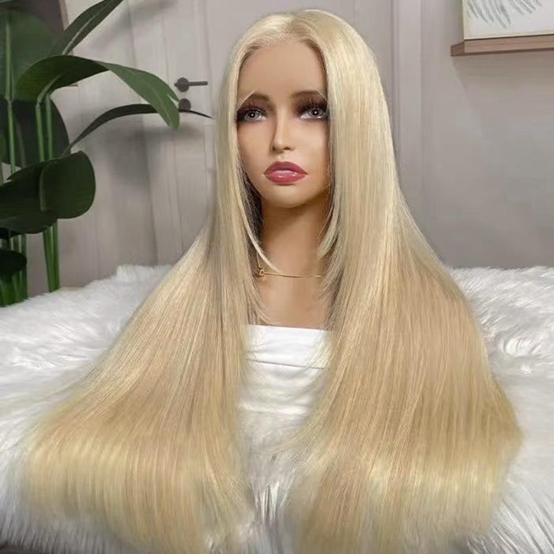 AIMEYA Layered Cut Wig Platinum Blonde Lace Front Wig Long Straight Synthetic Lace Wig Heat Resistant Blonde Wigs for Women