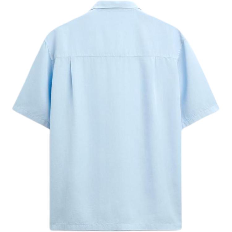 Zara Свободная рубашка с коротким рукавом и вышитыми лацканами, мужские рубашки небесно-голубого цвета 1063399-403