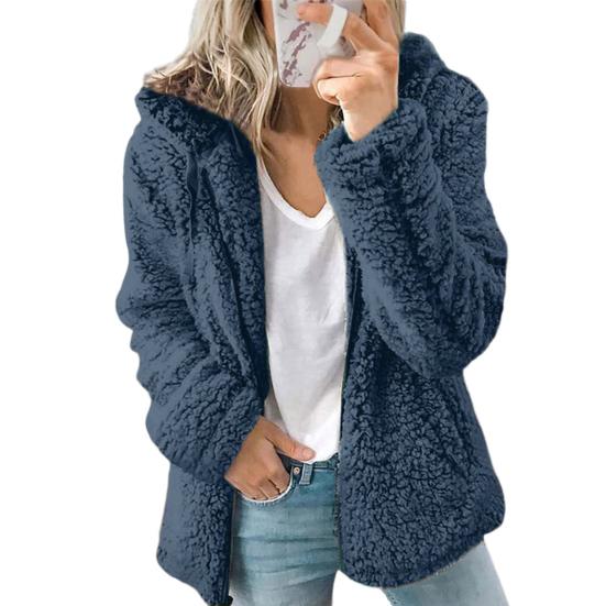 Women Winter Sherpa Fleece Short Jacket Hooded Zipper Cardigan Coat Warm Casual Solid