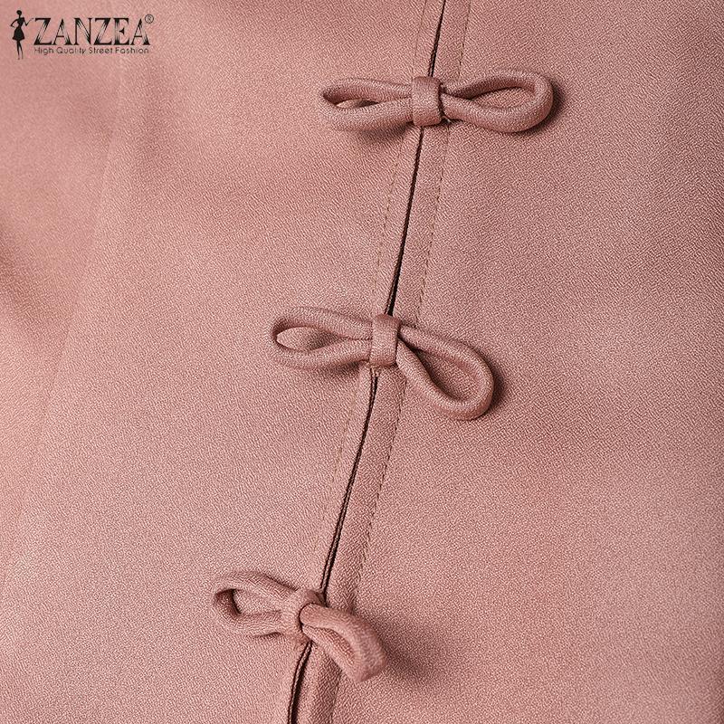 ZANZEA Женская повседневная блузка свободного кроя с круглым вырезом и рукавом 3/4