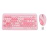 Wireless 2.4G Keyboard and Mouse Retro Round Keycap Keyboard and Mouse Set for Home Pink