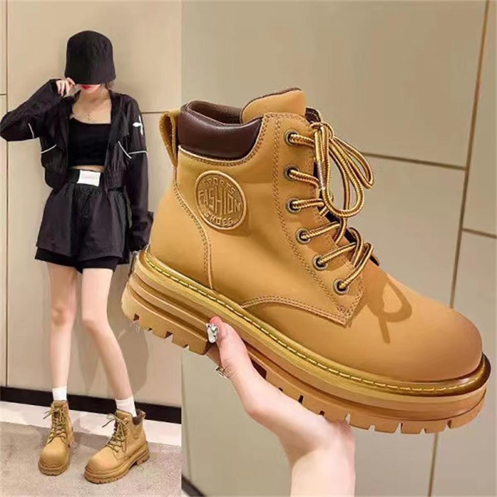 Autumn And Winter Thick-Soled Big-Headed Women'S Booties Retro High-Top Rhubarb Boots