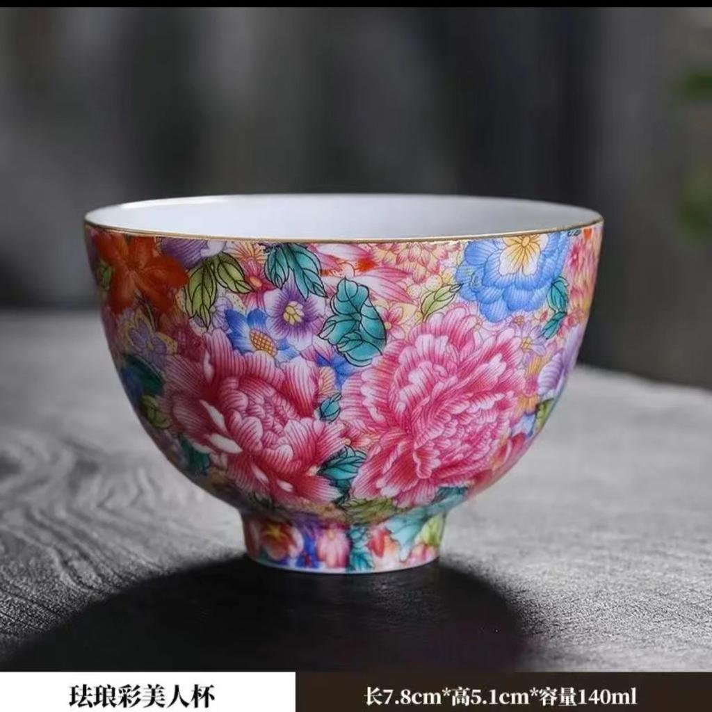 Sheep Fat Jade Porcelain Million Flower Enamel Color Teapot Home Kung Fu Tea Set Master Cup Painted Sample Tea Cup