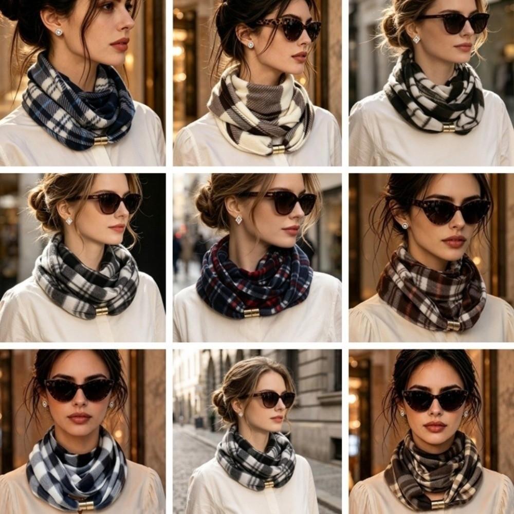 Magnetic Buckle Plaid Neck Scarf Polyester Neckwrap Unisex Neck Warmer Travel