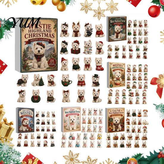 Cute Animal Desk Ornaments 24 Days Dog Advent Calendar 2026, 2D Acrylic Puppy Christmas Pajamas Series Hanging Pendants Countdown Calendar,