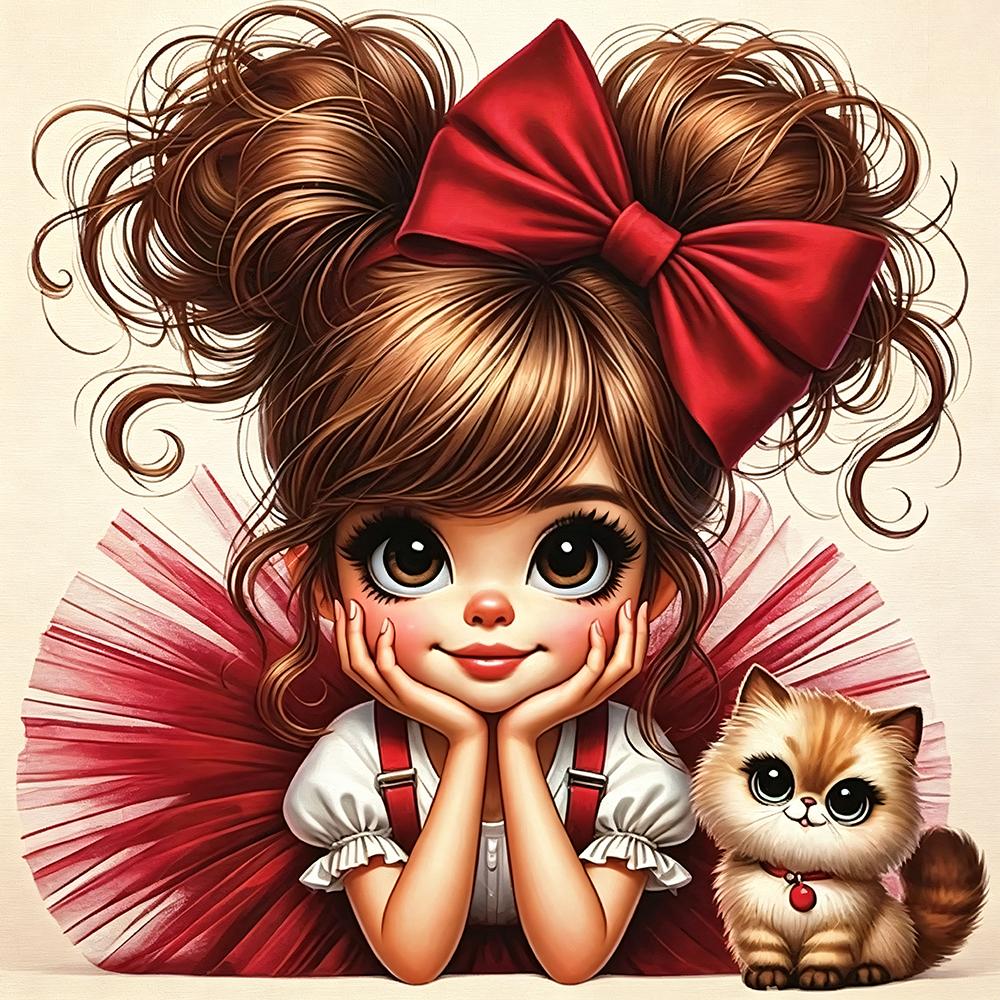 5D Diamond Painting Cute Girl and Kitten Diamond Art DIY Craft Kit Home Wall Decor Full Drill Gift for Kids and Adults