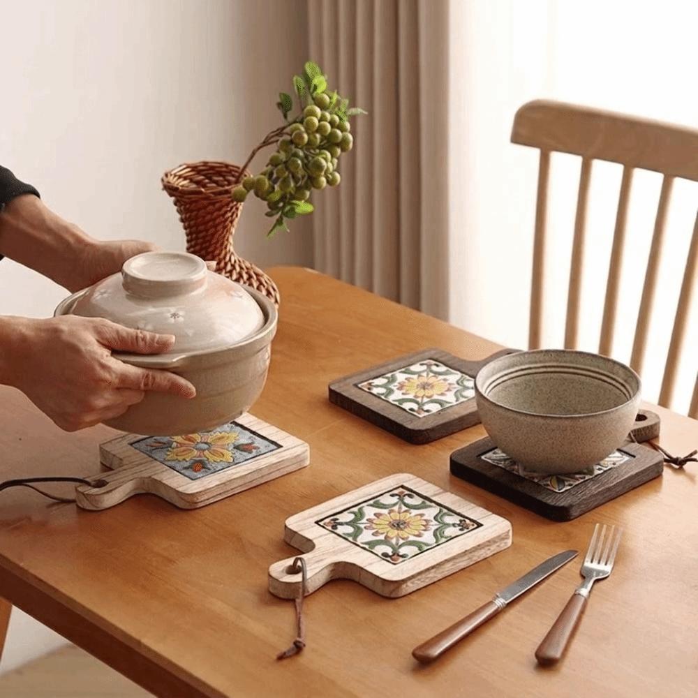 Heat Resistant Insulation Mat Retro Wooden Placemat Hot Tea Water Cups Wood Coaster Coffee Cup