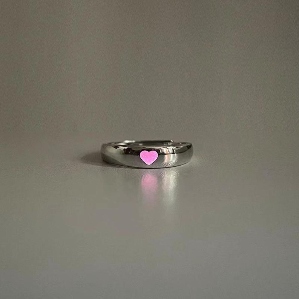 Fashion Blue Love Heart Luminous Ring For Women Men Fluorescent Ring Glow In Dark Adjustable Pair Finger Rings Jewelry Gifts AVE