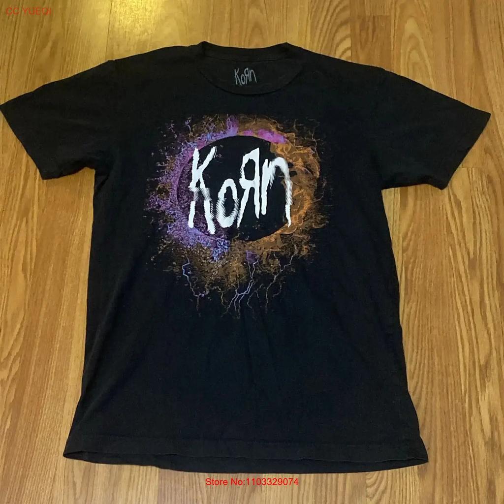 KoRn Летний Тур 2021 Унисекс Футболка M Черный Огненные Боги Метал Рок Концерт винтажный Стиранный Топ Для Повседневной Носки Универсальный