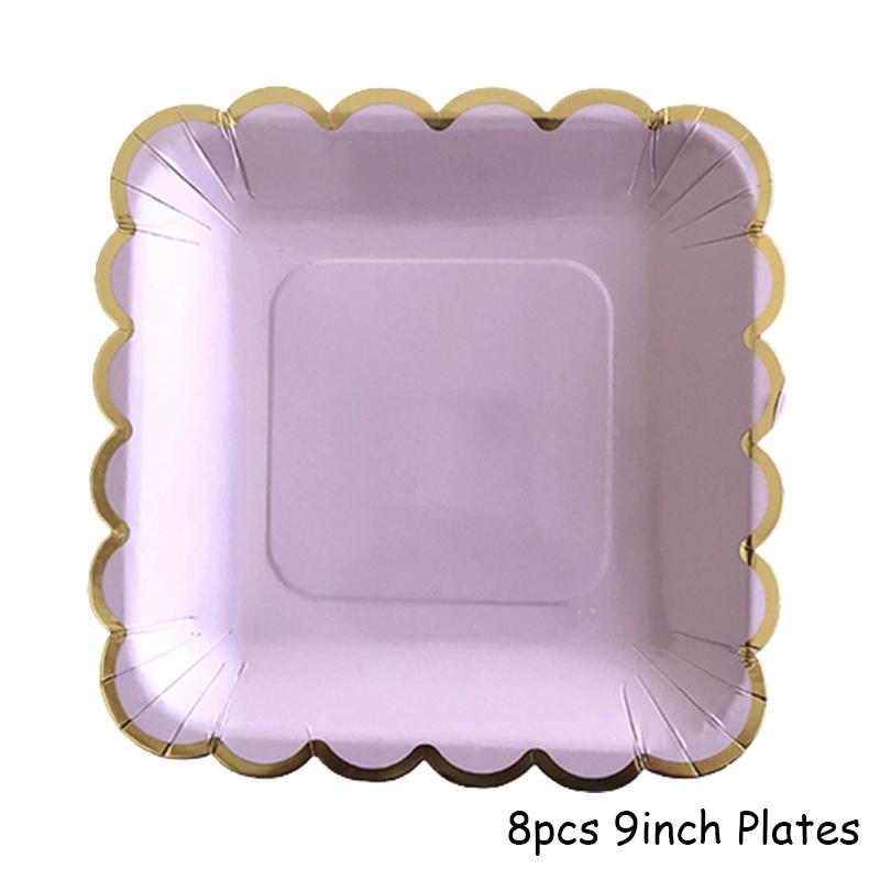 Золото Фиолетовый Вечеринка Одноразовые Столовые Наборы Бумажные Стаканчики Тарелки Товары Для Детского Праздника День Рождения Карнавал Свадебный Декор Детские Сувениры