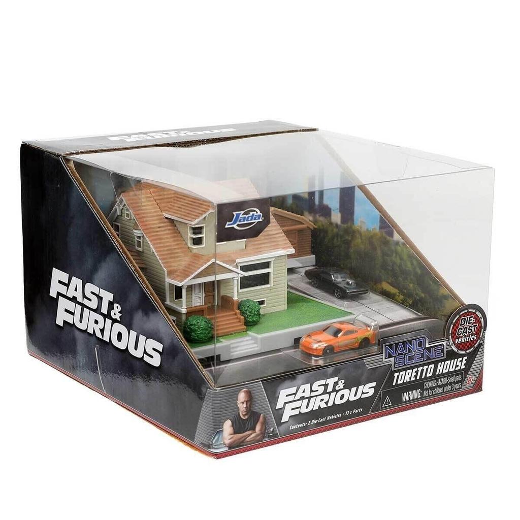 JADA TOYS Nano Fast Furious House Diorama Dodge Supra Mini Car Set Fast Furious House Display Diorama с двумя автомобилями Mini Car & Toretto's +