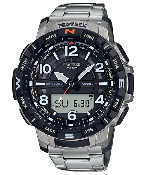 Casio Мужские цифровые кварцевые часы из нержавеющей стали с водозащитой 100 м PRT-B50T-7