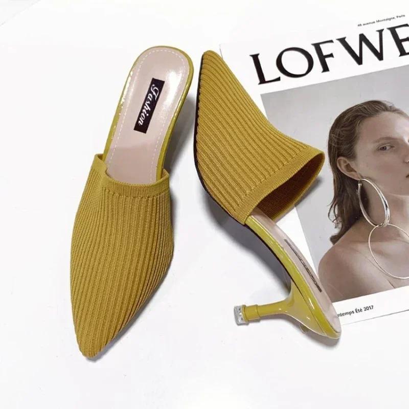 Модная обувь для женщин 2025 Весна/Лето Новые шлепанцы на высоком каблуке Женская мода Baotou Тонкий каблук Остроносые Ленивые Сандалии-полусабо