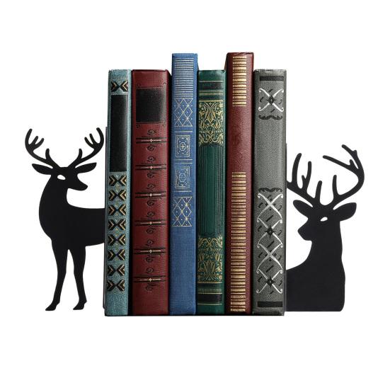 Metal Animal Bookends Black Cat/Reindeer/Dragon Book Ends for Home Office Bookshelf Desk Decor Cute Book Stopper Gifts for Women