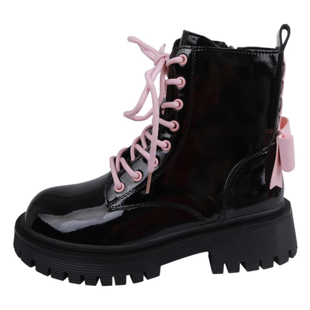 Punk Chunky Platform Motorcycle Boots Women Fashion Bowknot Lace-up Thick Bottom Ankle Boots Woman Autumn Winter Gothic Shoes