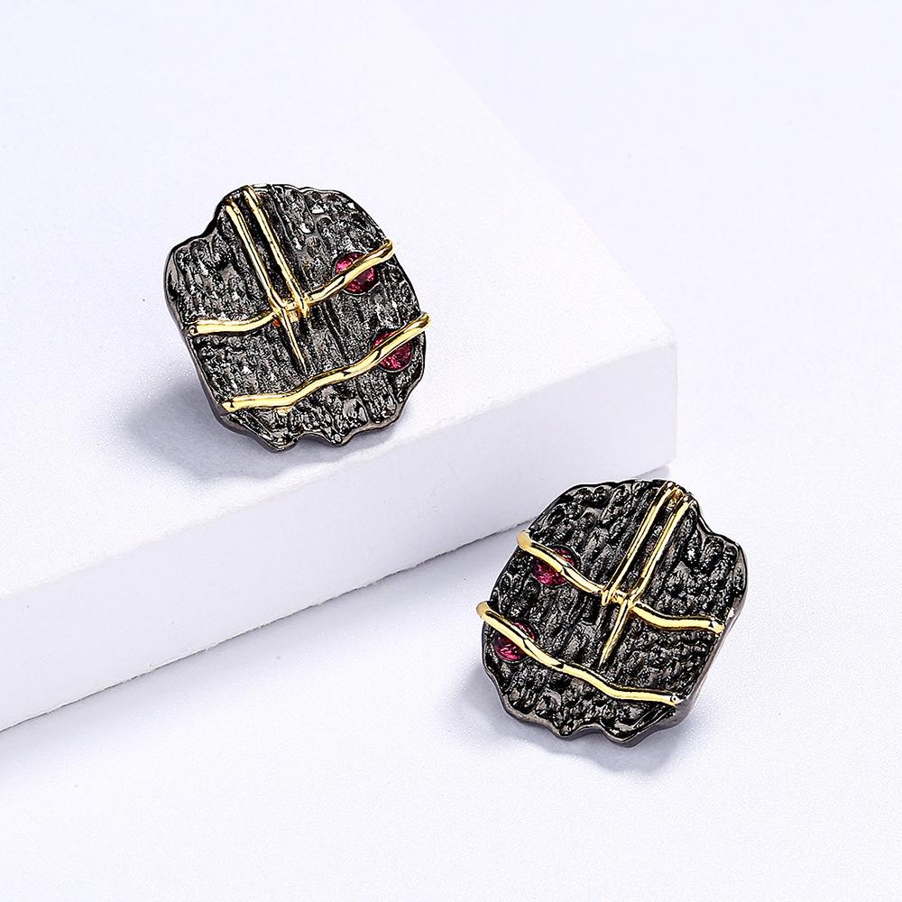 Высококачественная этническая серьга в современном стиле с гранатовым рубином, серебряное женское украшение, креативная двухцветная серьга из черного золота