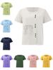 Women's Fashion Black Line Lady Print Casual Cotton Linen Short Sleeve Round Neck T-shirt Shirt Leisure Loose Summer Blouse Tops
