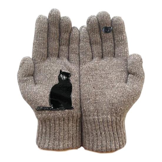 1 пара зимних вязаных перчаток, толстые плюшевые однотонные с принтом кошек и птиц, высокоэластичные, ветрозащитные, сохраняющие тепло, перчатки для велоспорта