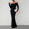 Женская мода однотонное сексуальное трикотажное платье с длинными рукавами и разрезом на плечах