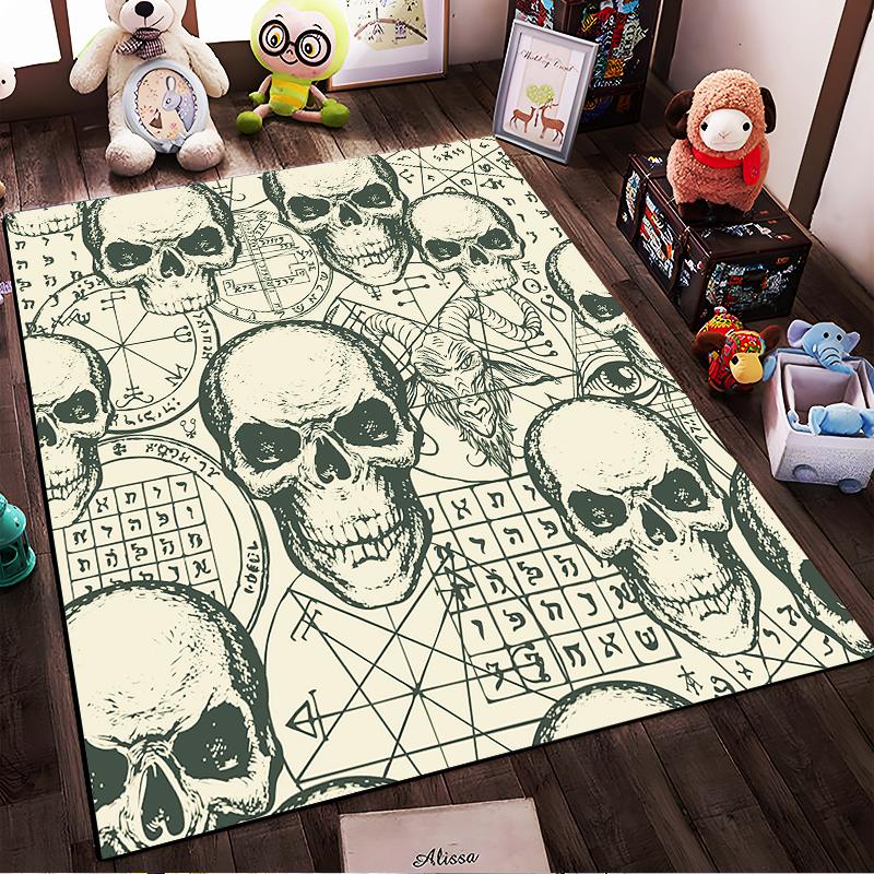 Gothic Skull and Symbols Design Rug Non-slip rug suitable for living room and bedroom sofas