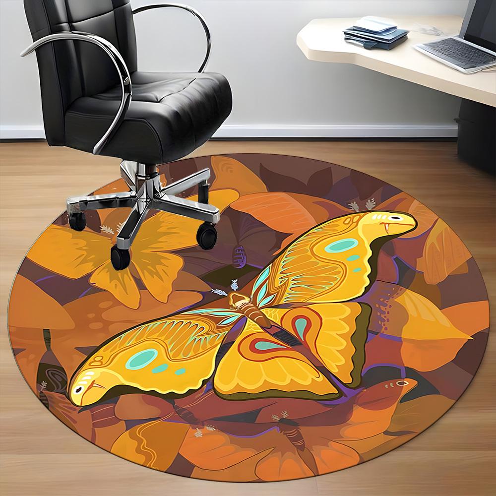 1pc Butterfly Moth Office Round Area Rug, Indoor Mat Suitable ForOffice, Under Office Chairs Bedroom Living Room Home Decor, Room Deco n69