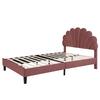 Upholstered Double Bed 140 x 200 cm, Bed Frame with Flower-Shaped Headboard and Slatted Frame, Adult-Youth, Skin-Friendly Velvet, Guest Bed, Bean Red
