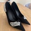 Fashion Temperament Stiletto Single Shoes Autumn New Pointed Toe Shallow Suede Rhinestone Non-slip High Heels